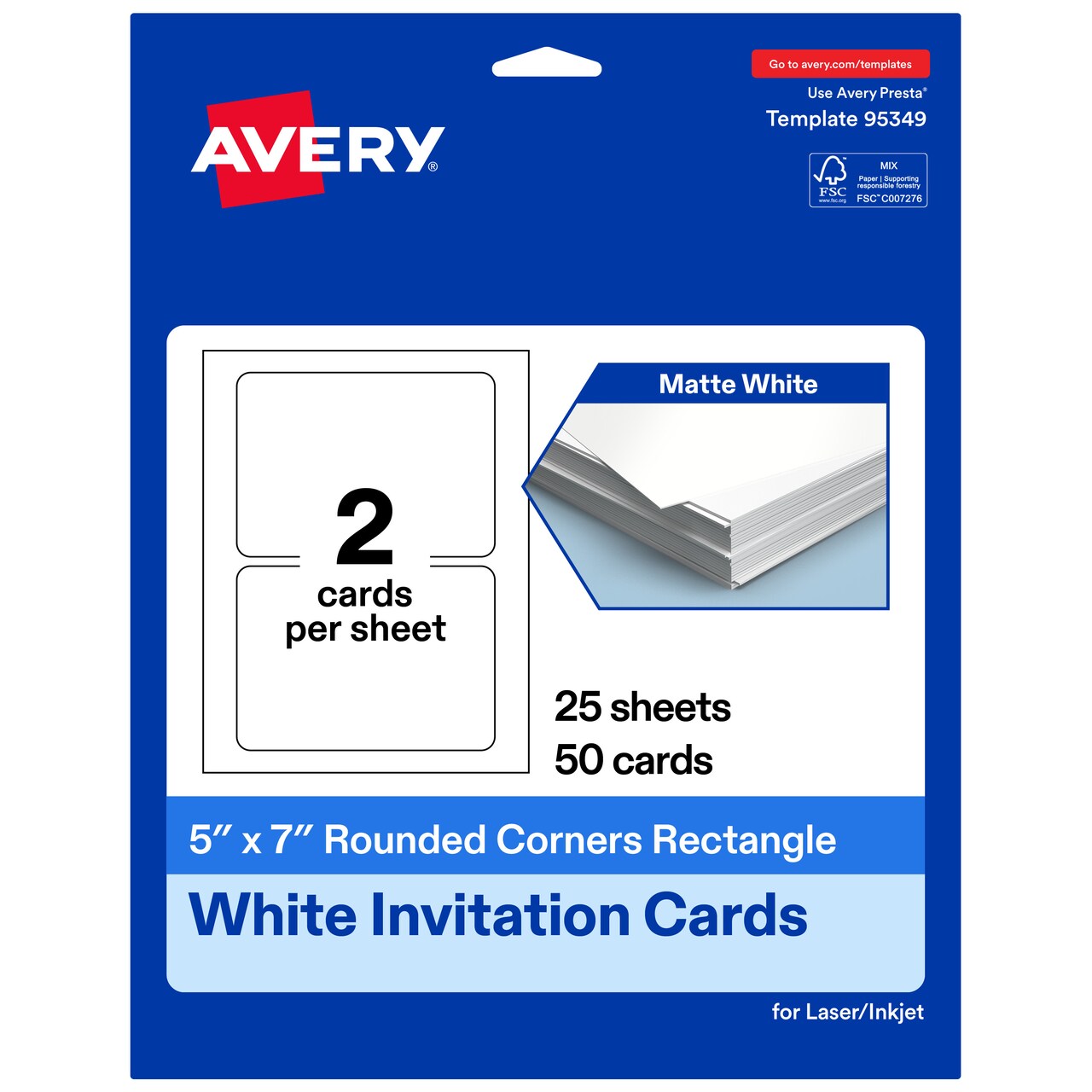 Avery Matte White Invitation Cards, 5" x 7" Rectangle Rounded Corners